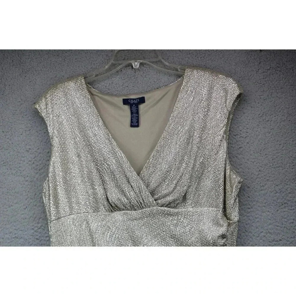 Chaps Metallic Gold Side Rouched Dress-Size 16-Shimmery-Evening-Lined - Picture 2 of 10